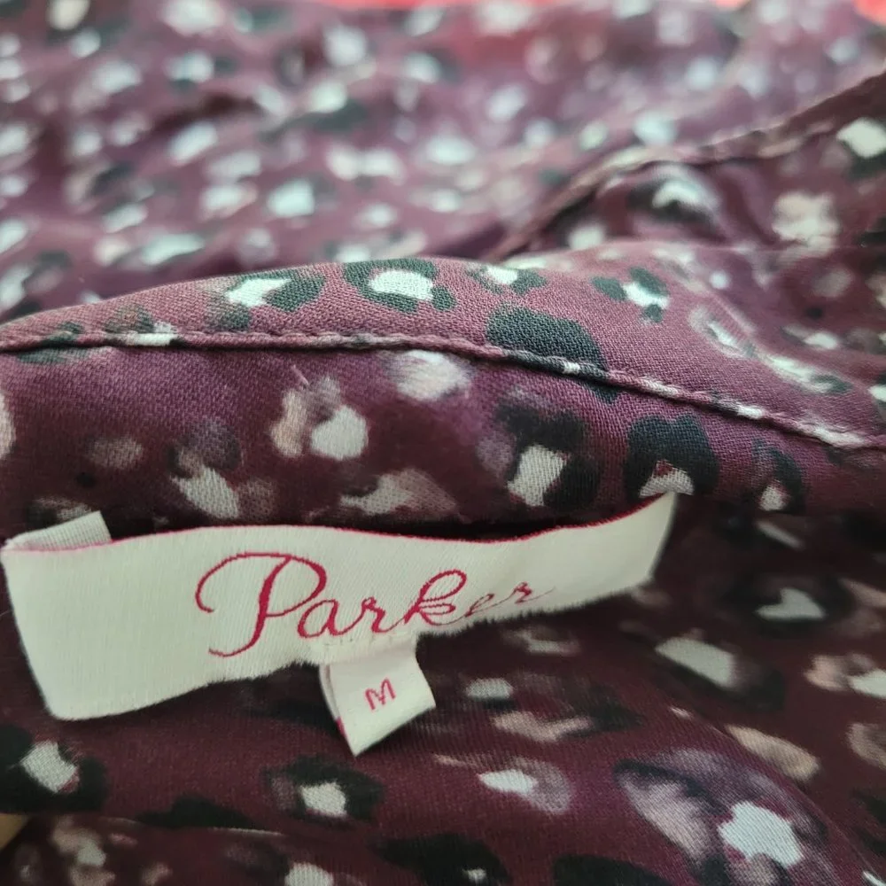 Parker Tilly Printed Ruffle Combo Blouse Sz M Dark Burgundy - Picture 8 of 10